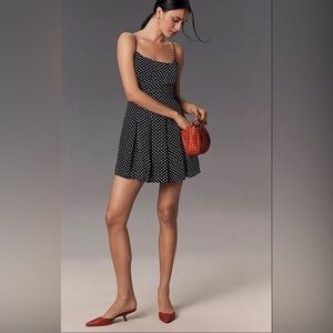 New Reformation Annelise Mini Pleated Dress Caviar Dot size 4